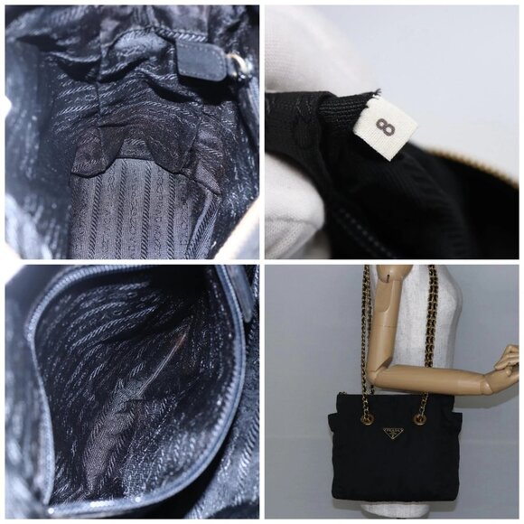 PRADA Quilted Chain Shoulder Bag Nylon Black Gold - Picture 16 of 16